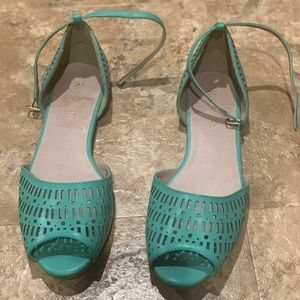 Peep Toe Sandals w/ Ankle Strap - Teal (Size 9.5)